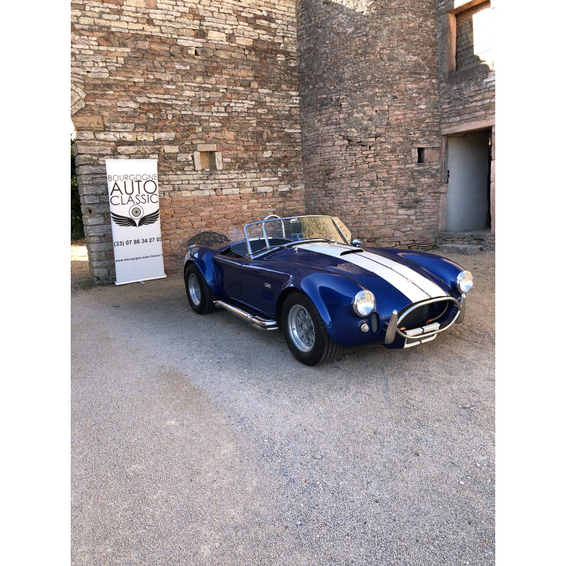 shelby cobra 427 (réplique  UNIQUE Motorcars) , V8 ford BigBlock 7 litre,  Bleu bandes blanches